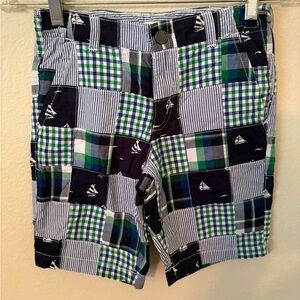 New Gymboree boys‎ patchwork shorts with sailboats, size 7 adjustable waist